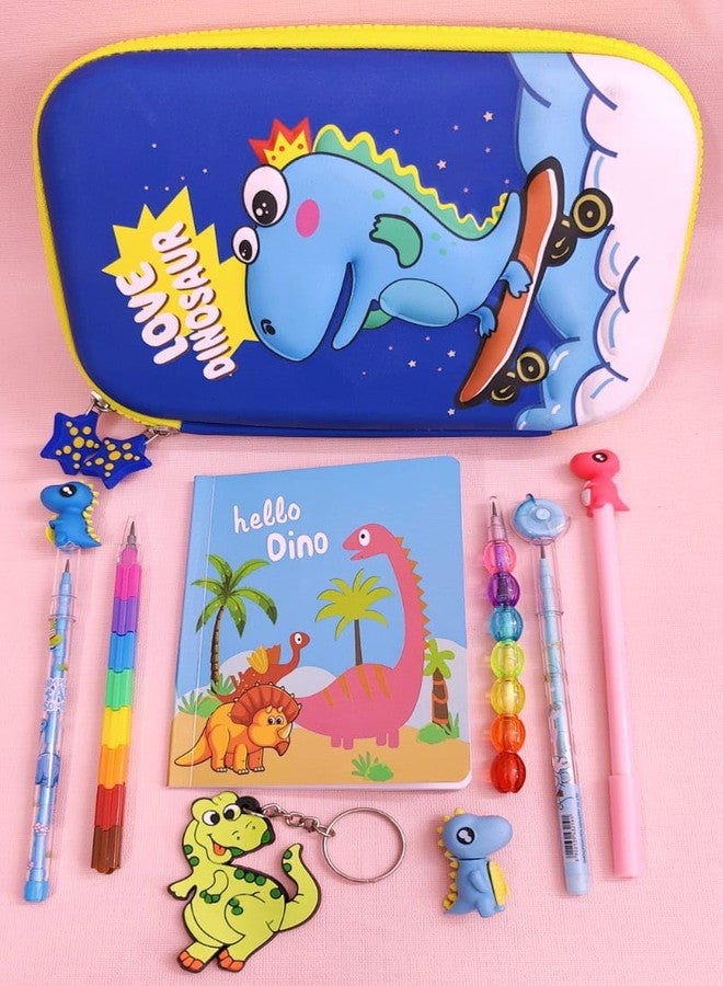 تارا13 مجموعة أدوات مكتبية للأولاد من تيرا ١٣، علبة أقلام رصاص للأولاد (عبوة من ٩ قطع)، حقيبة أدوات مكتبية برسومات كرتونية، غطاء صلب بتصميم ديناصور، حافظة صلبة للأطفال، طقم أقلام رصاص وممحاة، هدايا تذكارية - Image 4